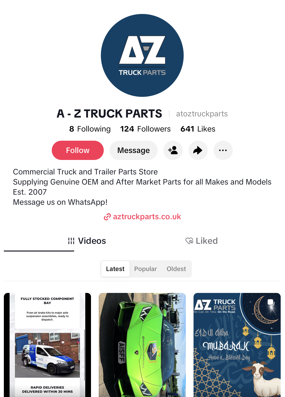 A-Z Truck Parts TikTok Feed demonstrating heavy duty parts